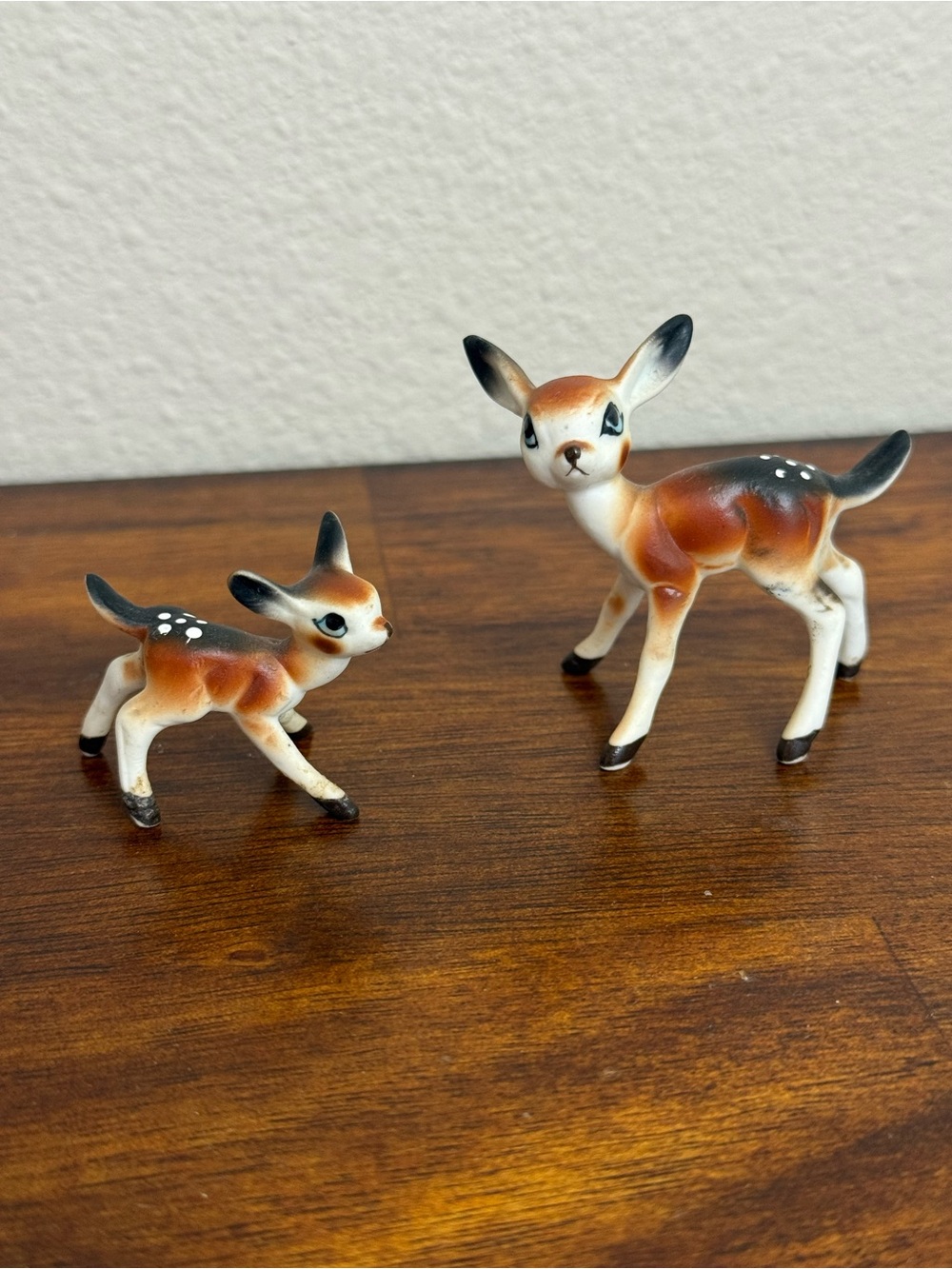 Vintage Miniature Porcelain Deer Baby Fawn Blue Eyes lot of 2